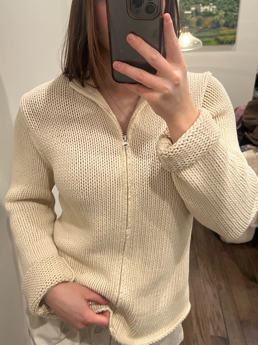 GAP Cream Zip-Front Crew Sweater